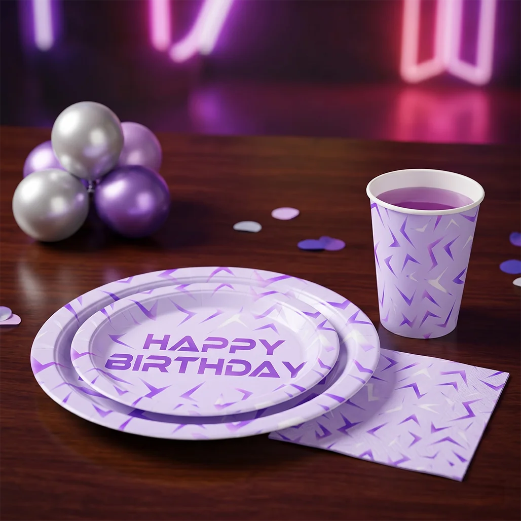 Purple Kpop Theme Party Supplies Disposable Tableware Set Paper Plates Cups Napkins Tablecloth Birthday Baby Shower Decorations