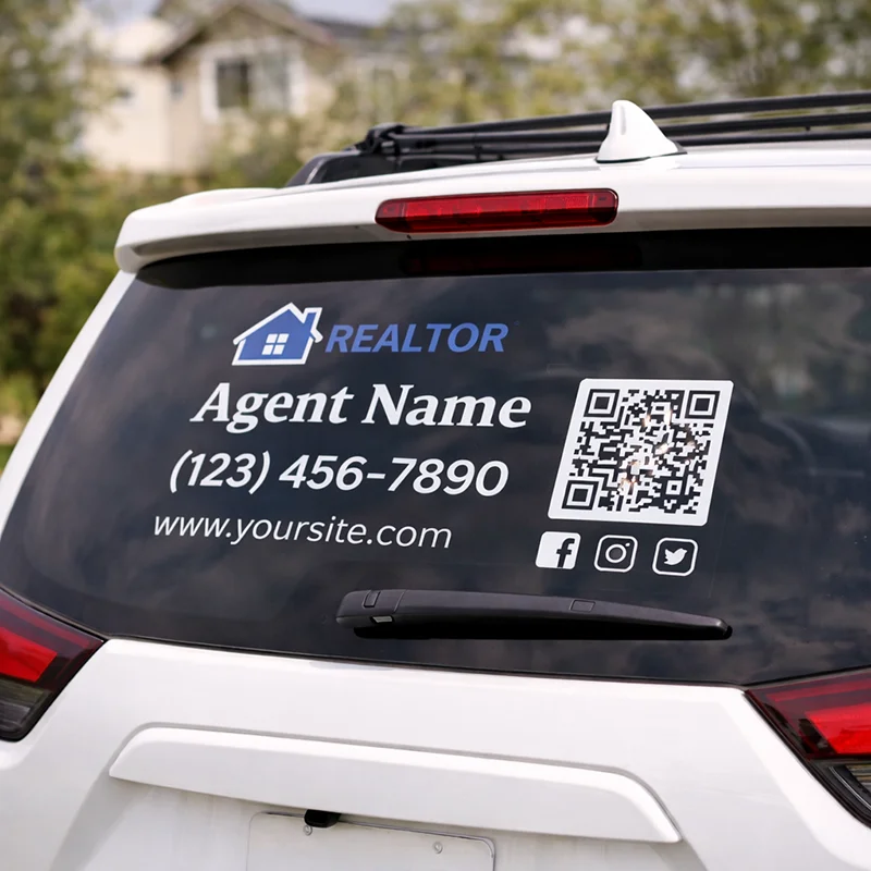 

Custom UV Printed Realtor Car Window Sticker Real Estate Agent Logo QR Code Decal for Vehicle Glass Door