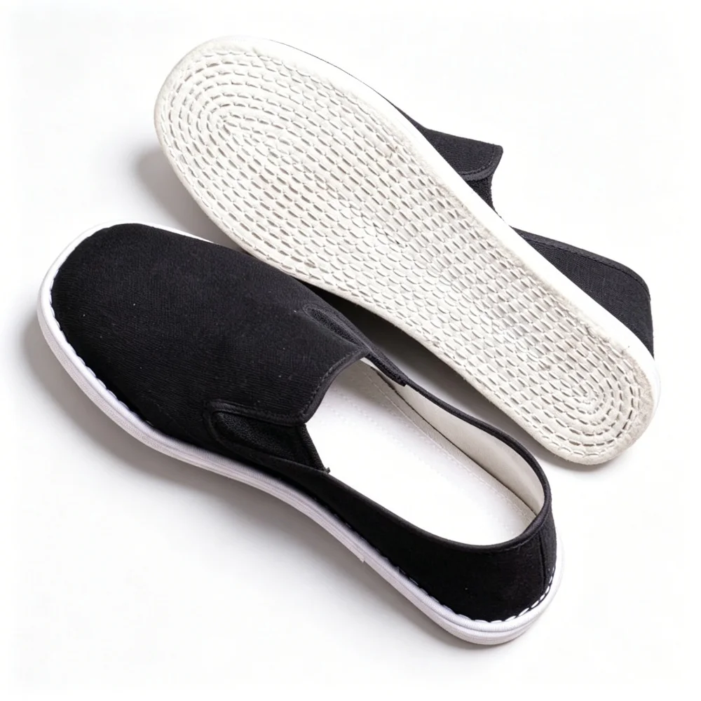 Men's Traditional Chinese Kung Fu Tai Chi Cotton Sole Canvas Shoes Black Martial Art Cloth Shoes Sport Sneaker