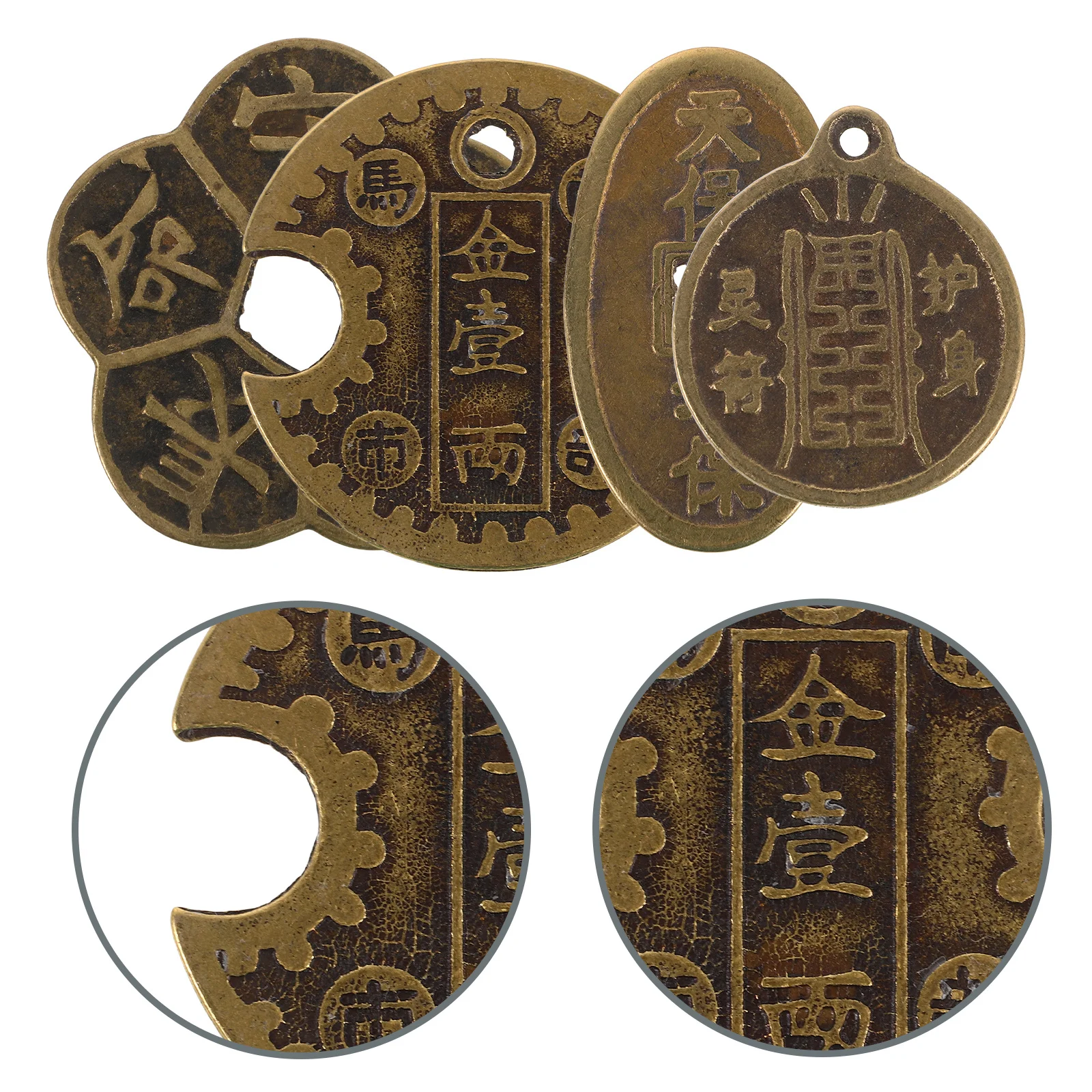 

4Pcs Brass Feng Shui Coins Traditional Chinese Wealth Symbols for Luck Prosperity Decorative Metal Coins I Ching Divination