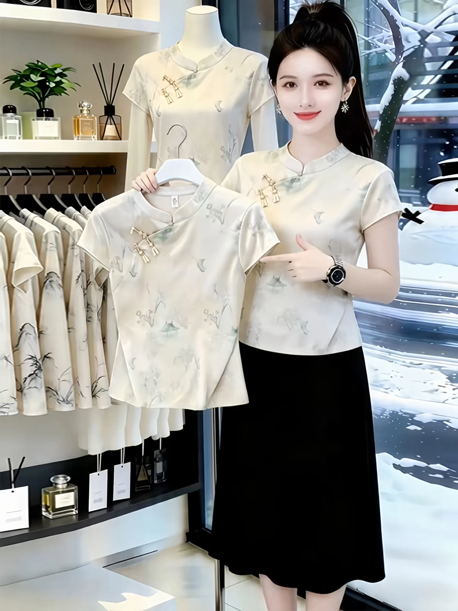

Elegant Chinese Style Sleeveless Shirt Beautiful Short Sleeve Top Breathable Comfortable Casual Women's Fashion Summer New Ar...
