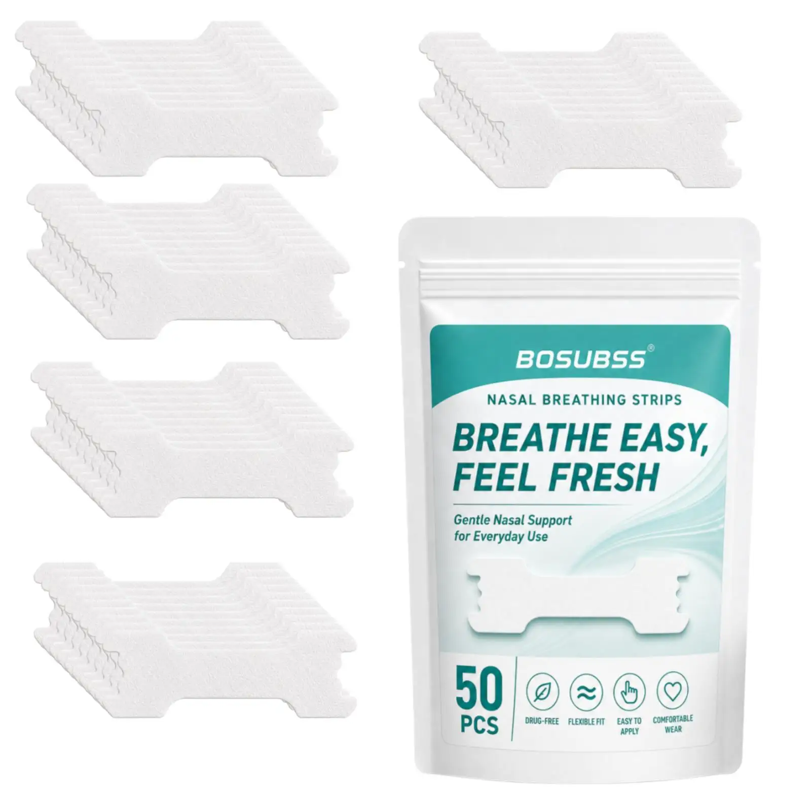 50Pcs Sports Nose Strips, Breathable & Comfortable Adhesive Nose Patches, Ideal for Workout, Fitness, Sports and Daily Home Use