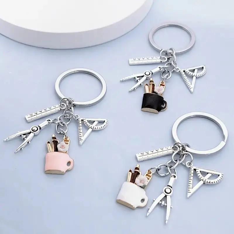 Porte-clés avec règle, boussole, porte-stylo et rapporteur, cadeau parfait pour les étudiants et les enseignants, bricolage élégant