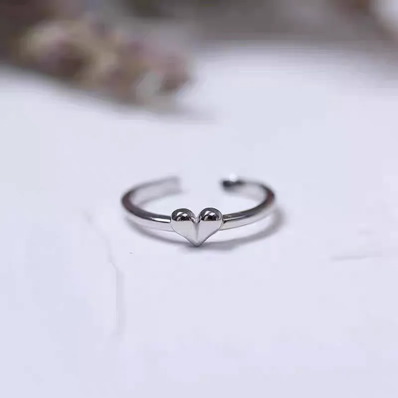 Korean Style Fashionable Simple Adorable Heart Shaped Ring Elegant Gift for Girl 925 Sterling Silver Finger Ring for Women