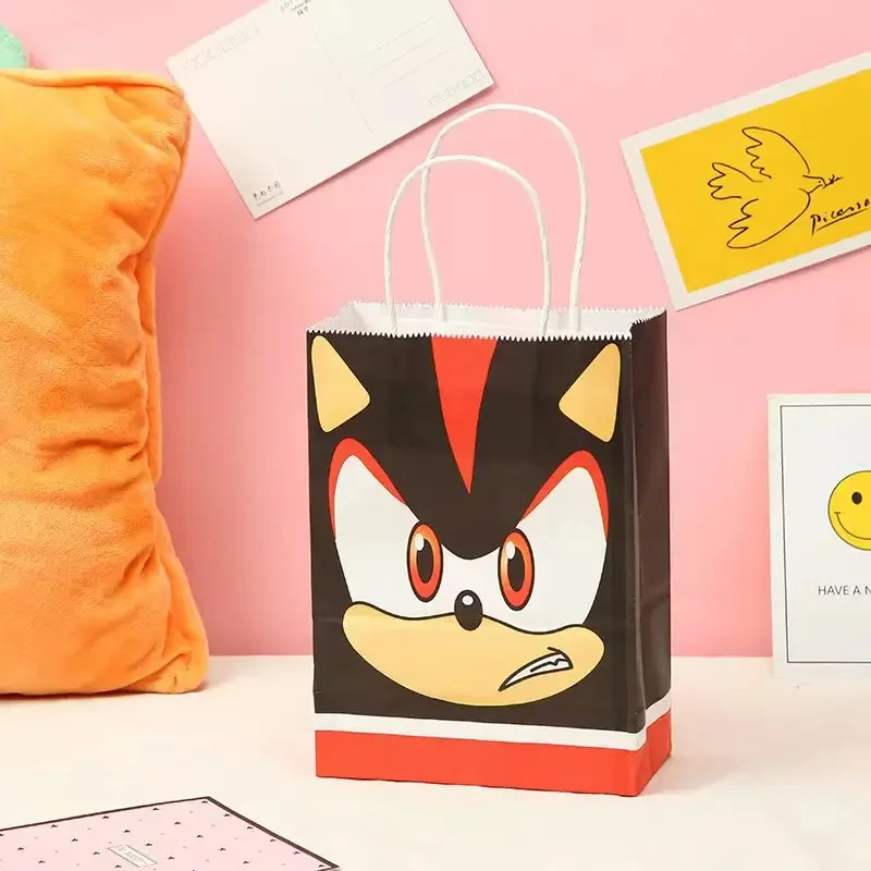 Sonic Anime Knuckles Amy Tails Shadow figura de acción periférica bolsa de papel para niños regalo fiesta de cumpleaños decoración de dulces de