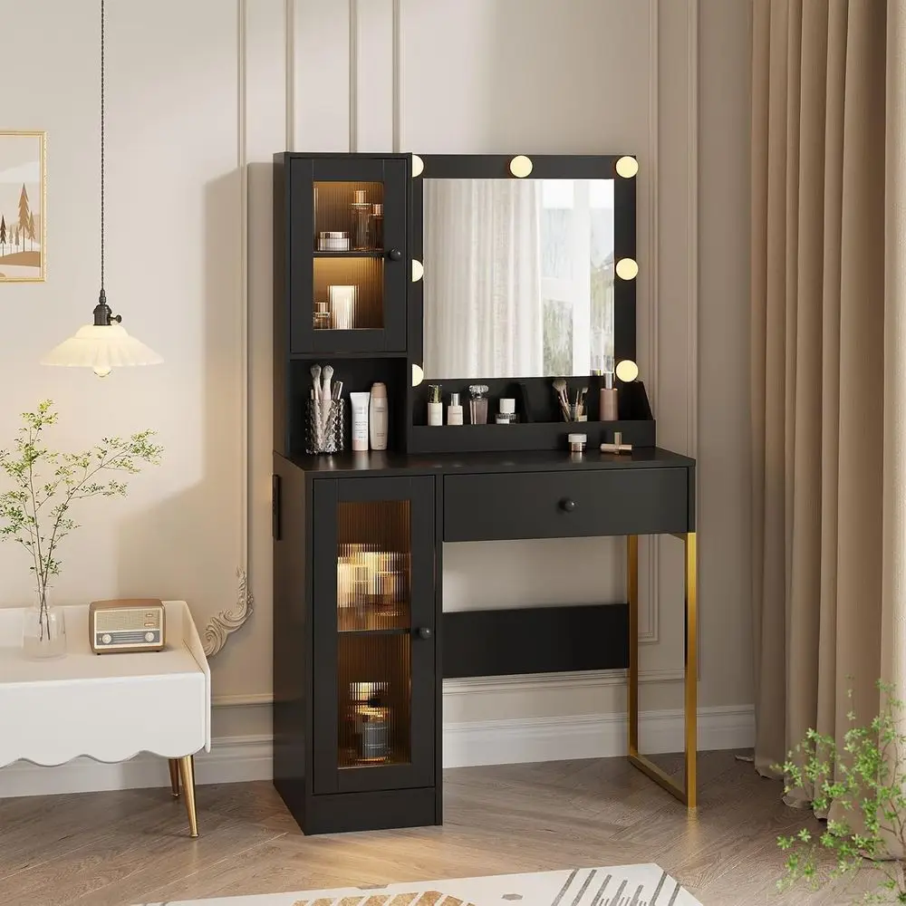 

Туалетный столик IDEALHOUSE с зеркалом и подсветкой, зарядной станцией, 2 открытыми отделениями и 2 акриловыми шкафчиками