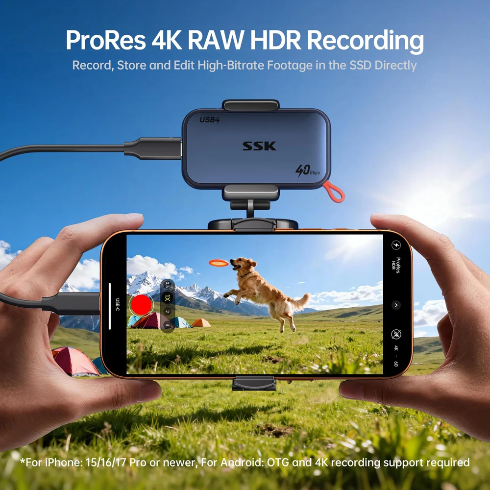 SSK USB4 SSD External Hard Drive 40Gbps External SSD Thunderbolt 4 up to 4000MB/s Portable Solid State Drives for iPhone Laptop