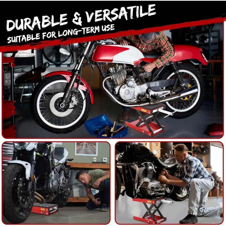 Ножничный домкрат для подъема мотоцикла с широкой палубой и тележкой для простого обслуживания автомобиля. Утолщенная резиновая накладка. Защитная крышка 1200 фунтов.