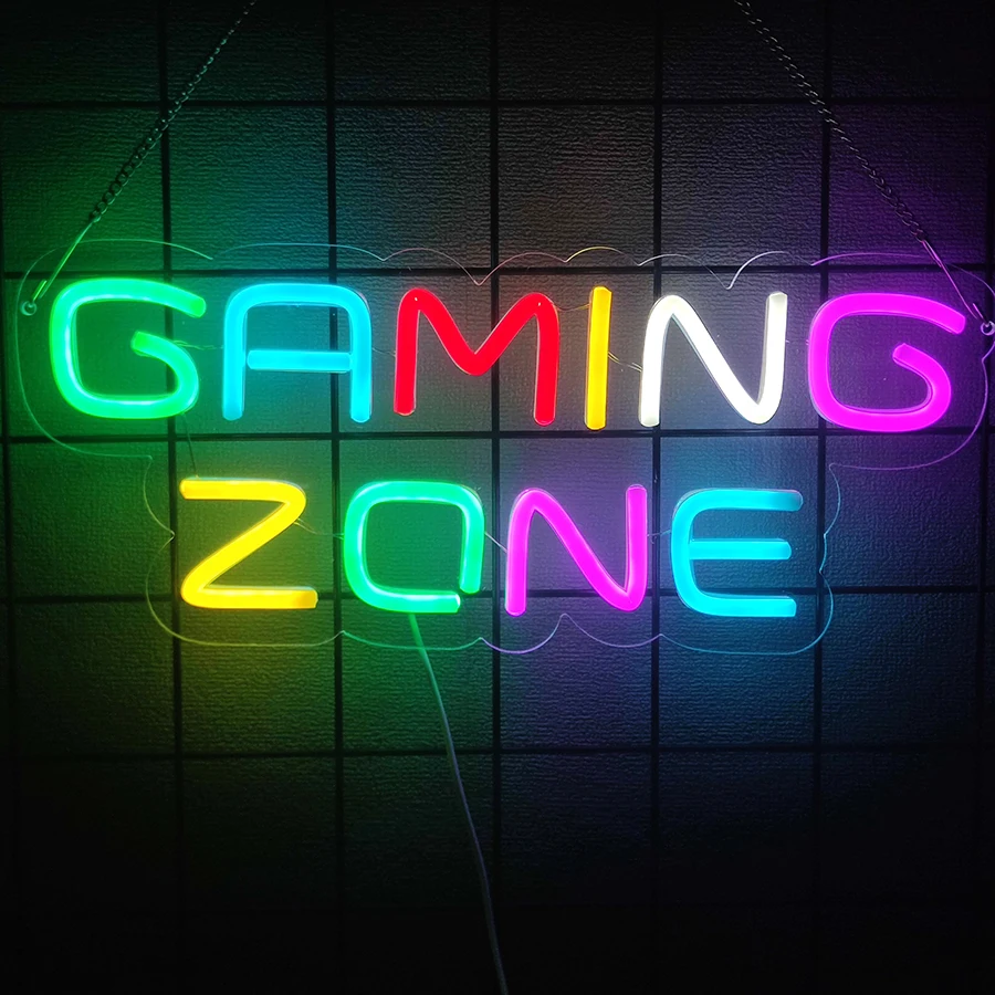 Gaming zone LED neon sign, colored letter icon USB powered, bedroom bar party game room decor, gifts for husbands and gamers.	Ga