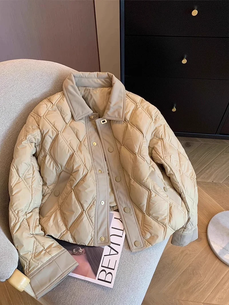 

Ele Lightweight Cotton Jaet Women's Autumn Winter Loose Slimming id Patterned Filled Coat Korean Sle Long Sve