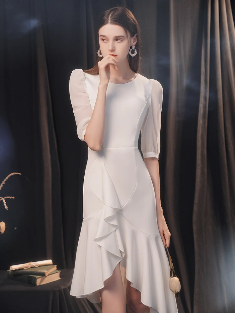 

Белое вечернее платье Ele для женщин, весеннее бальное платье, повседневная одежда высокого качества, короткая юбка-рыбий хвост в корейском стиле