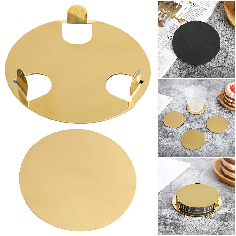 

6Pcs Stainless Steel Coasters Mirror Drink Coasters with Holder Round Cup Coasters Non Slip Metal Cup Coasters for Dining Table
