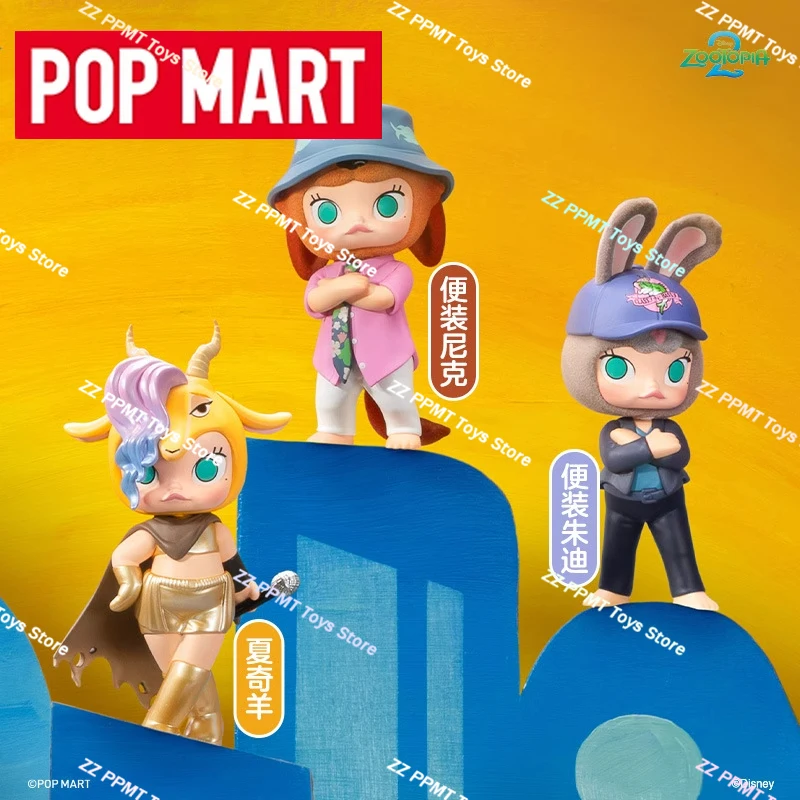 Popmart molly x zootopia colaboração série estatueta caixa cega original brinquedo na moda bonito presente decoração de mesa presente de natal