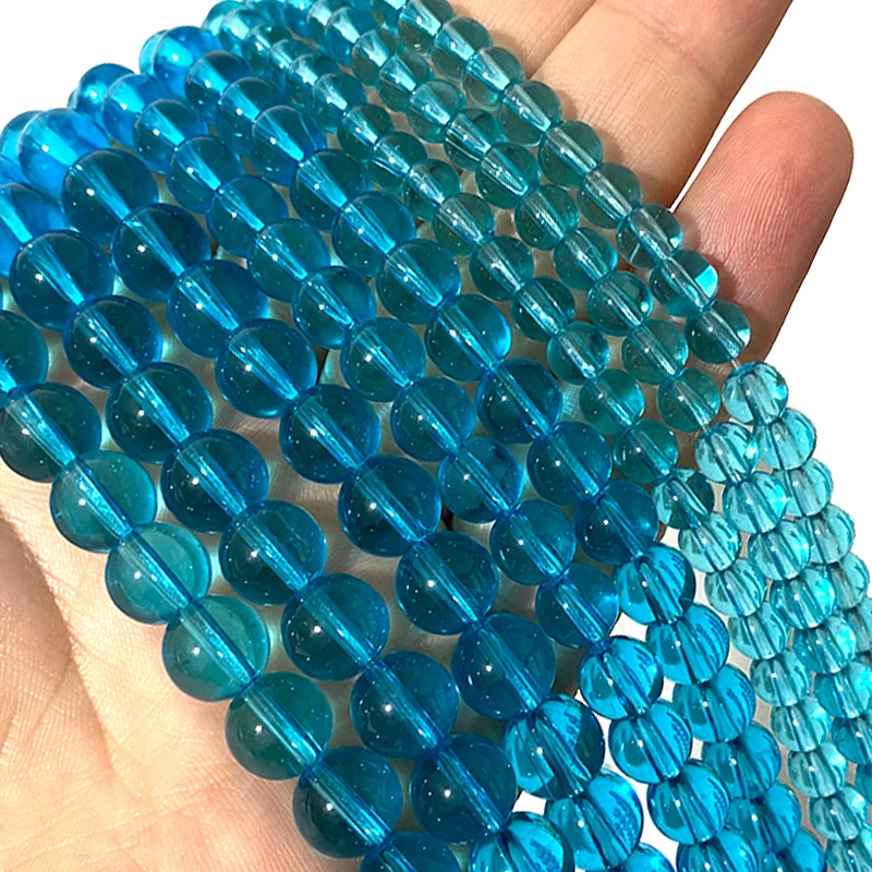 Hot Topaz Blue Glass Loose Round Stone Spacer Crystal Beads For Jewelry Making DIY Bracelet Earrings Handmade Accessories 15''