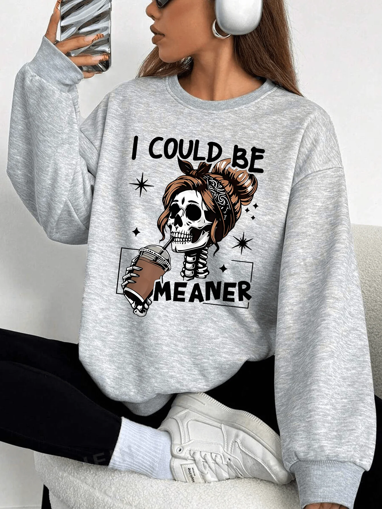 Winter Clothing Gift Ideas - Women's Skull Graphic Sweatshirt Crewneck Casual