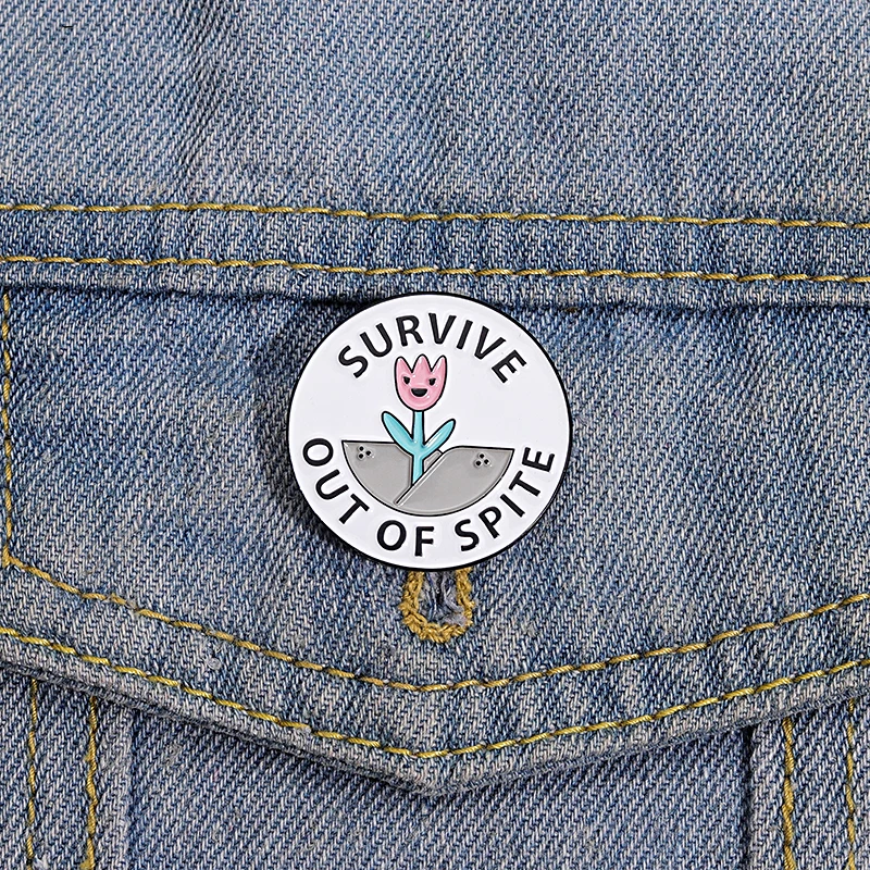 

Survive out of Spite Enamel Pins Weed Brooches Shirt Collar Lapel Badges Cute Inspiring Phrase Jewelry Gift for Friends