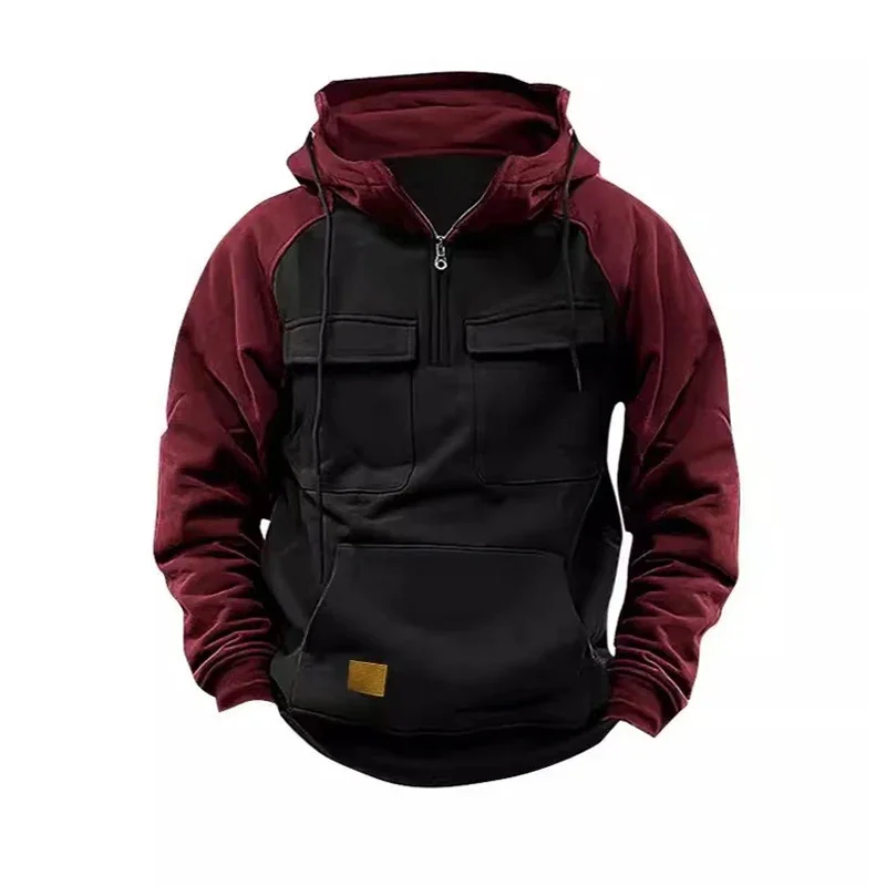 الشتاء الرجال الشارع الشهير خمر هوديي الخريف العصرية رجالي كتلة اللون قمصان سويت شيرت بقلنسوة سستة الرباط كم طويل فضفاض هوديس