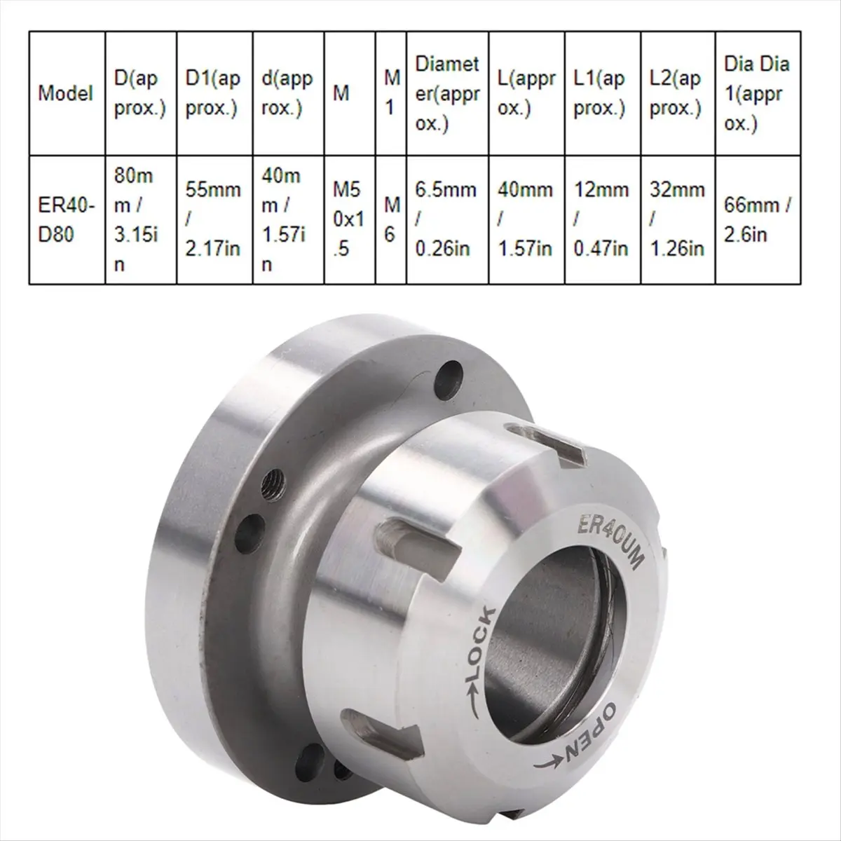 Clamping Collet Chuck Clamping Collet Chuck Compact Replacement for CNC Milling Machine Lathe ER40 80mm Diameter
