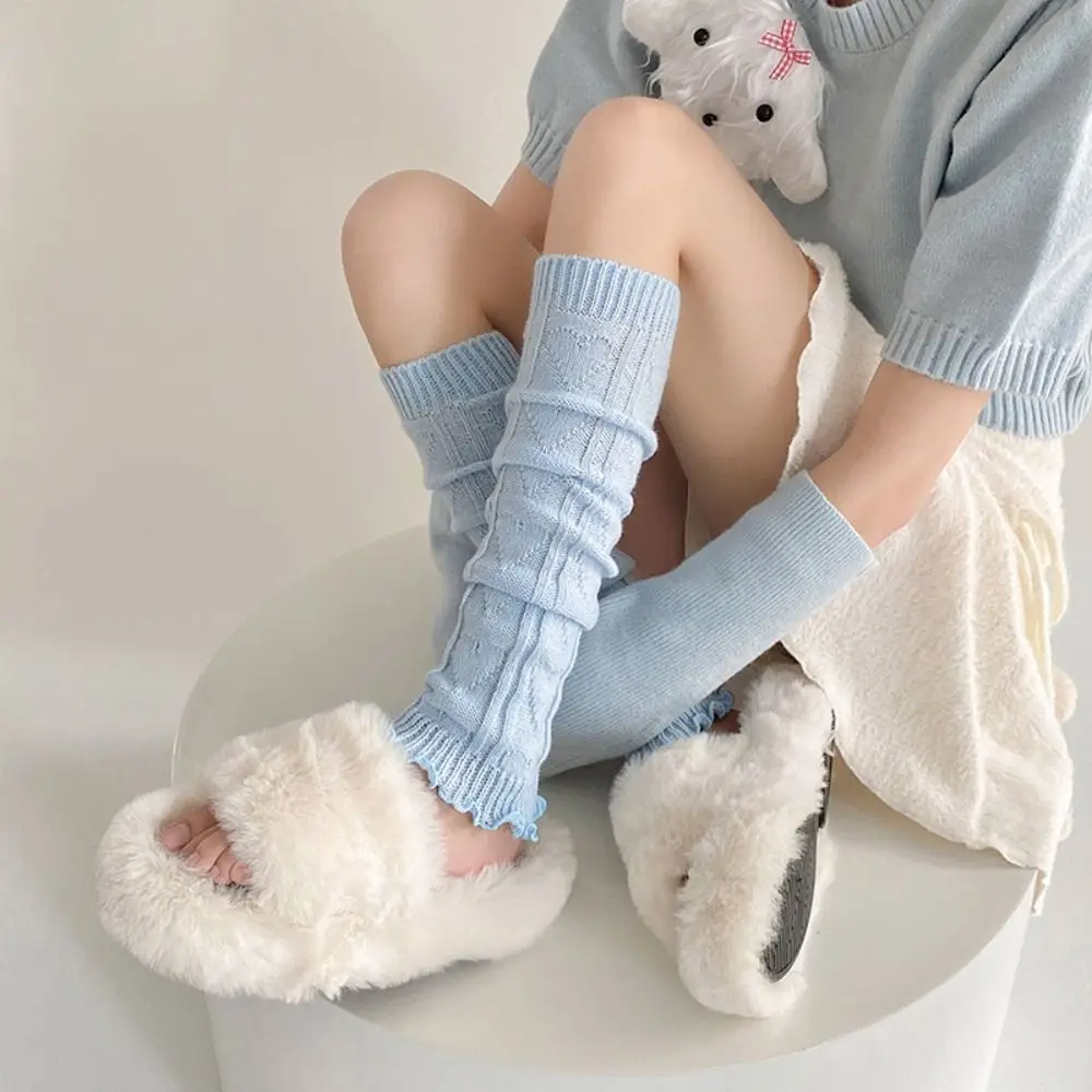 Kawaii Lolita Fashion Leg Warmers Knitted Foot Cover Acrylic Stacked Socks Ballet Style Lace Long Socks Stockings JK Sock Covers