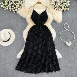 Women's Summer Fluffy V Neck Slip Dress Elegant Beach Dress Feather Birthday Evening Party Dresses Vacation Sundress Vestidos