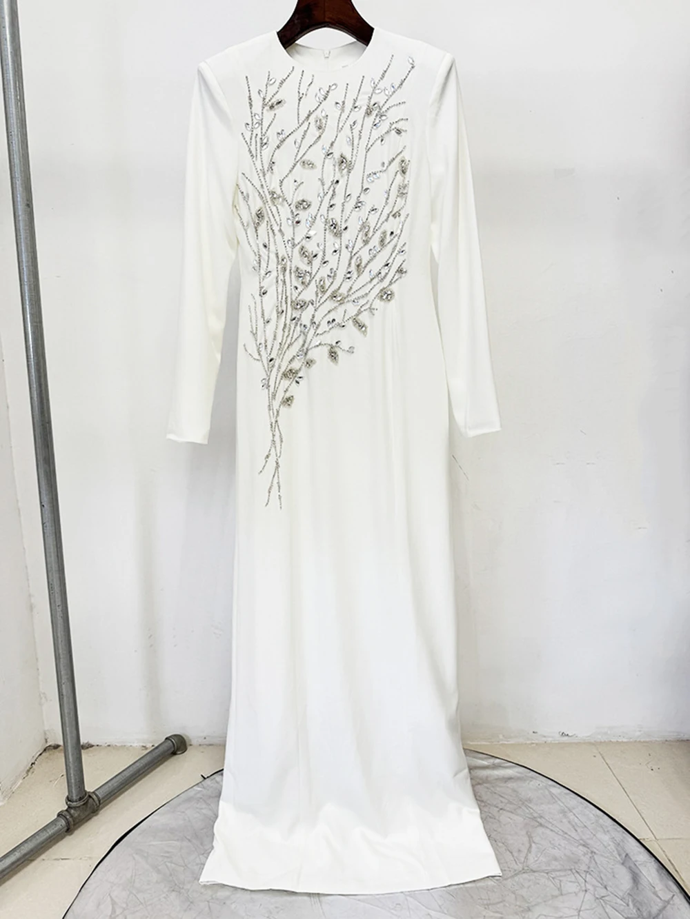 Modphy جودة عالية مصمم أزياء المرأة حجر الراين الماس مطرز فستان طويل رسمي كم طويل فستان ماكسي فاخر