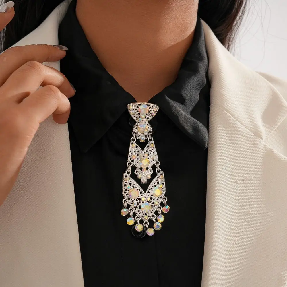 

Регулируемый галстук со стразами и кисточками, роскошные деловые галстуки, аксессуары для костюма, джентльменский стиль, свадебный галстук с кристаллами