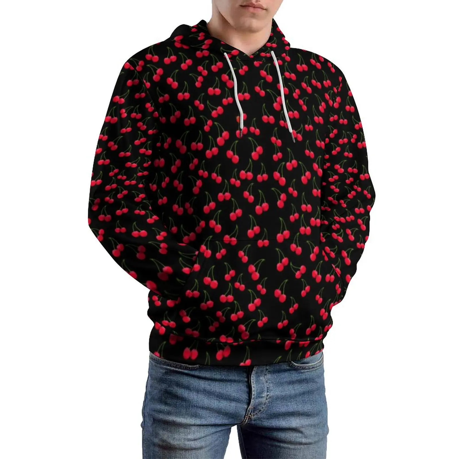 

Cherry Jubilee Casual Hoodies Unisex Red Fruit Print Pretty Graphic Sweatshirts Winter Long-Sleeve Streetwear Oversized Hoodie