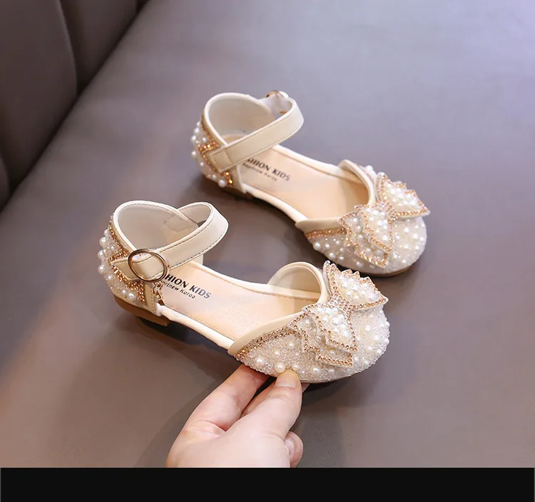 Mädchen-Sandalen, modische Prinzessinnen-Schuhe, Frühling, Sommer, glitzernde Perlen-Pailletten, flache Sandalen, einfache Kinderschuhe, Party, Hochzeit – Detail 11