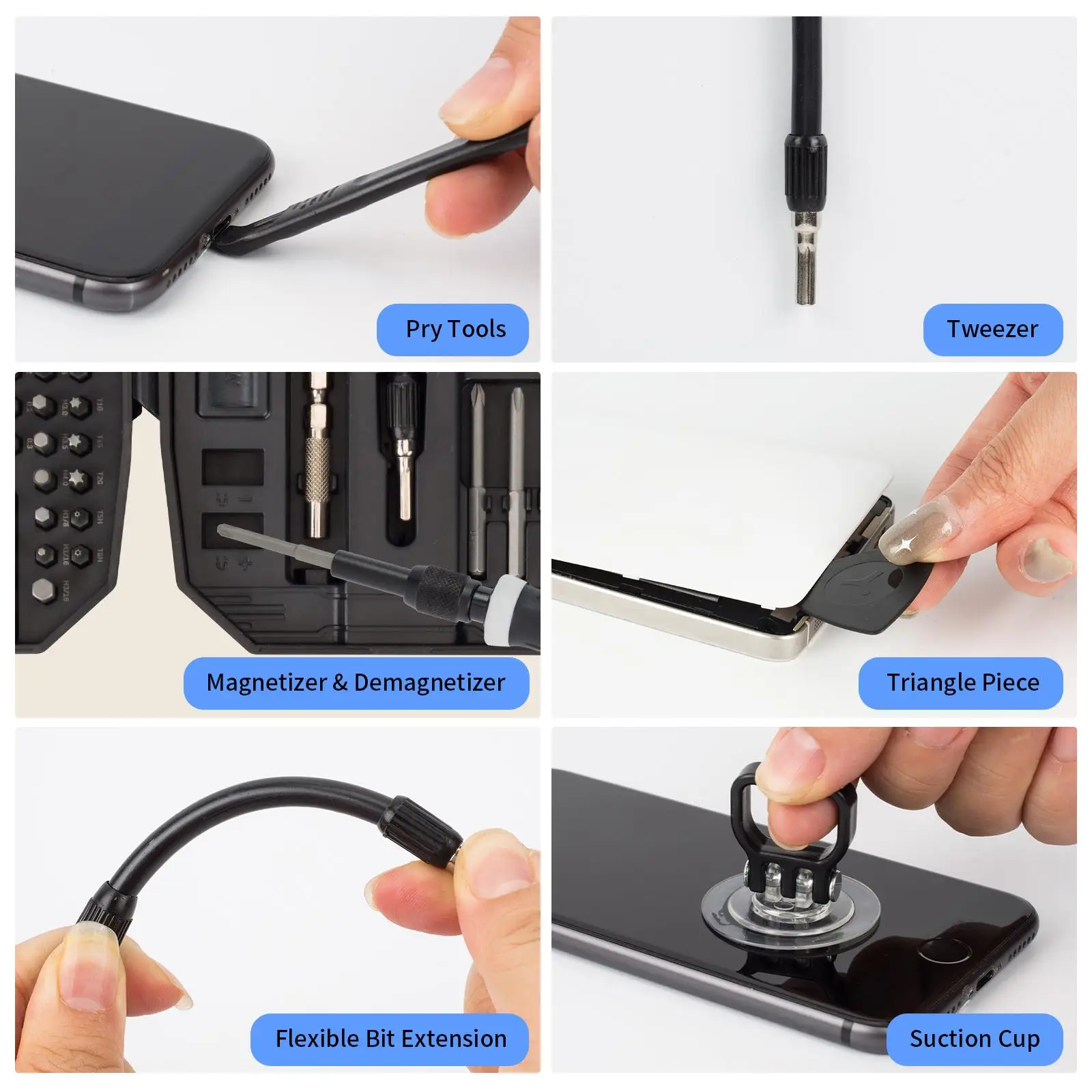 Set Obeng Kecil Hitam dengan Alat Demagnetizer Magnetizer Perbaikan Magnetik