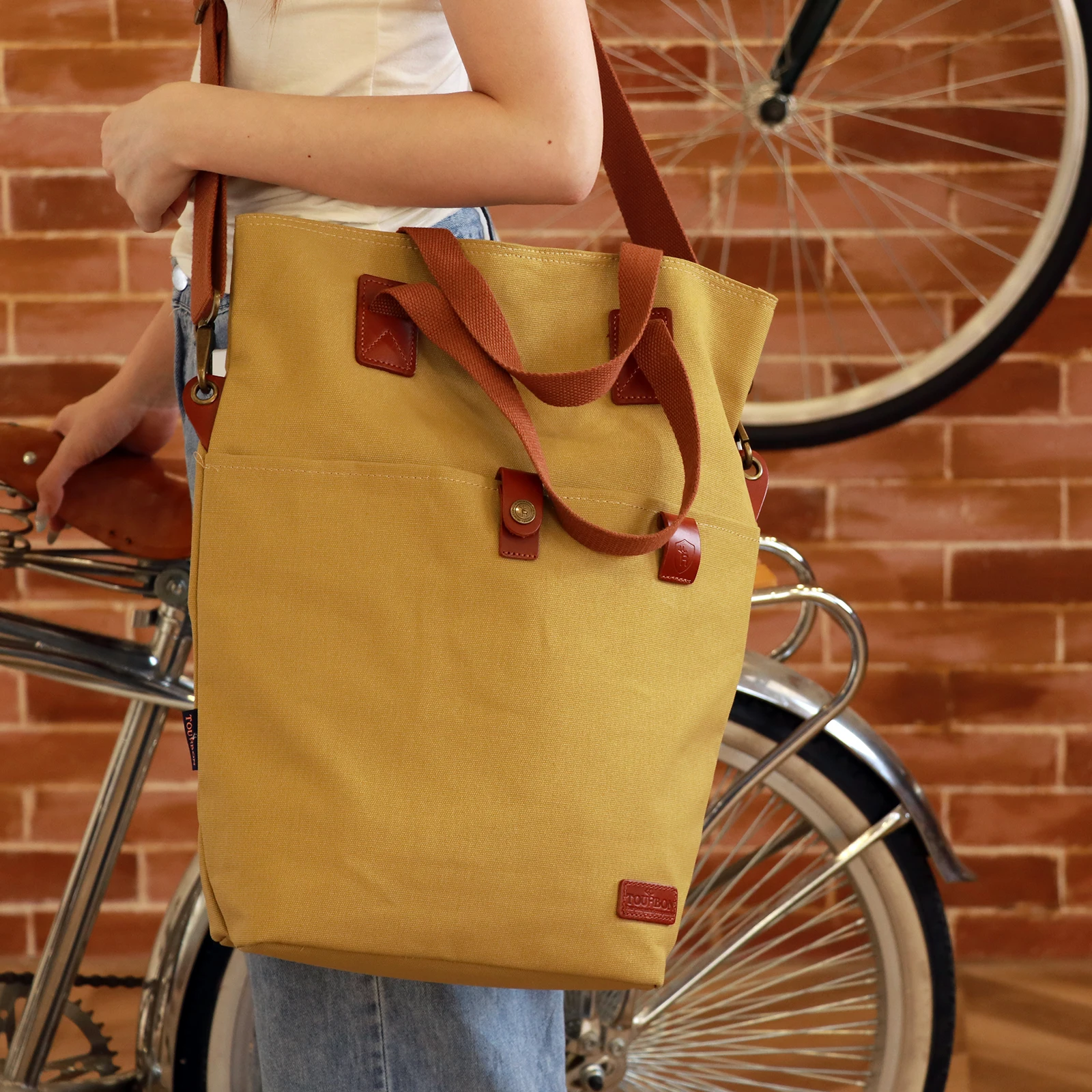 Tourbon Retro Waxed Canvas Bicycle Pouch Bike Rear Seat Carrier Bag Brown Cycling Pannier Bags Pack Urban Tote Water Repellent