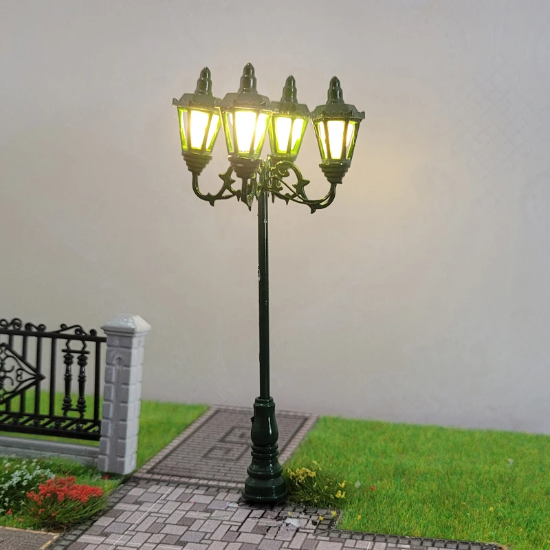 Ho Scale Model Lamps 3v Boutique 4 Heads Lamp Highlight Model Park Lamppost Train Layout Model Cold White Garden Street Lights