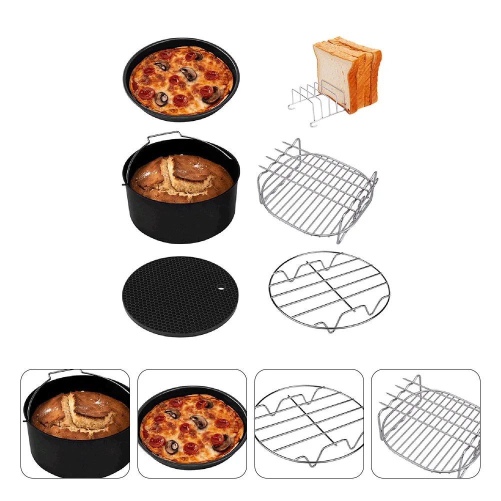 

6pcs Air Fryer Accessories Set Baking Pan Pizza Grill Rack Honeycomb Mat For Even Heating Kitchen Tools Baking Supplies Frying