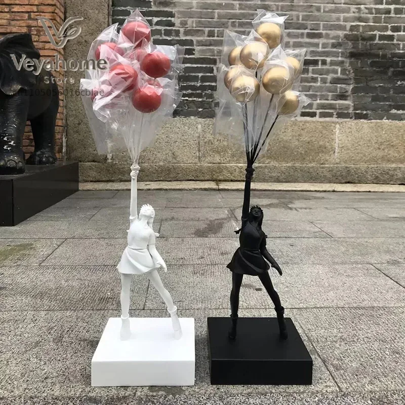 Modern Art 58CM Banksy Art Balloon Girl Statue Healing Flying Balloon Girl Sculpture Resin Craft Home Living Room Decor Gift