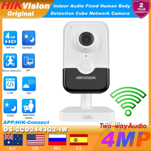 Hikvision DS-2CD2443G2-IW 4MP WIFI Cube POE IP Camera AcuSense Line Crossing Intrusion 2-Way Audio H.265+ IR Video CCTV Camera