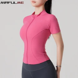 Women Sport Jackets Short Sleeve Yoga Coat Zipper Slim Running Jacket Elastic Breathable Gym Workout Tops Fitness Clothes Female