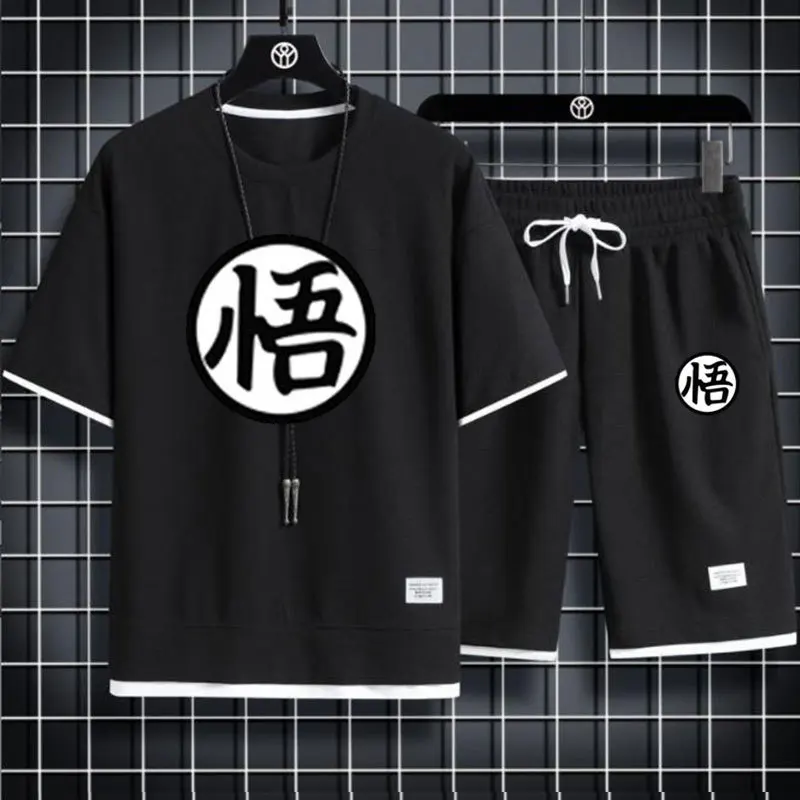 

Men's Anime Sportswear Son Goku T-Shirt and Shorts Set Two-Piece Sportswear Casual and Breathable Set