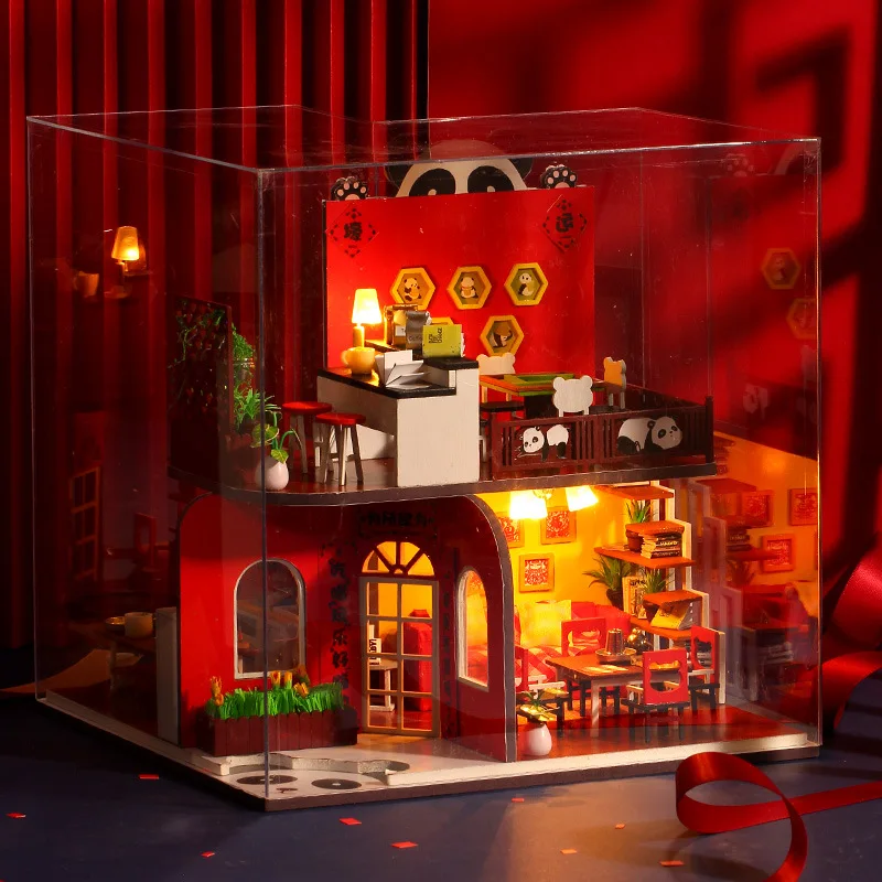 DIY الباندا السنة الجديدة منزل مصغرة أطقم منمذجة اليدوية الجمعية فيلا الإبداعية هدية عيد ميلاد الحاضر #3