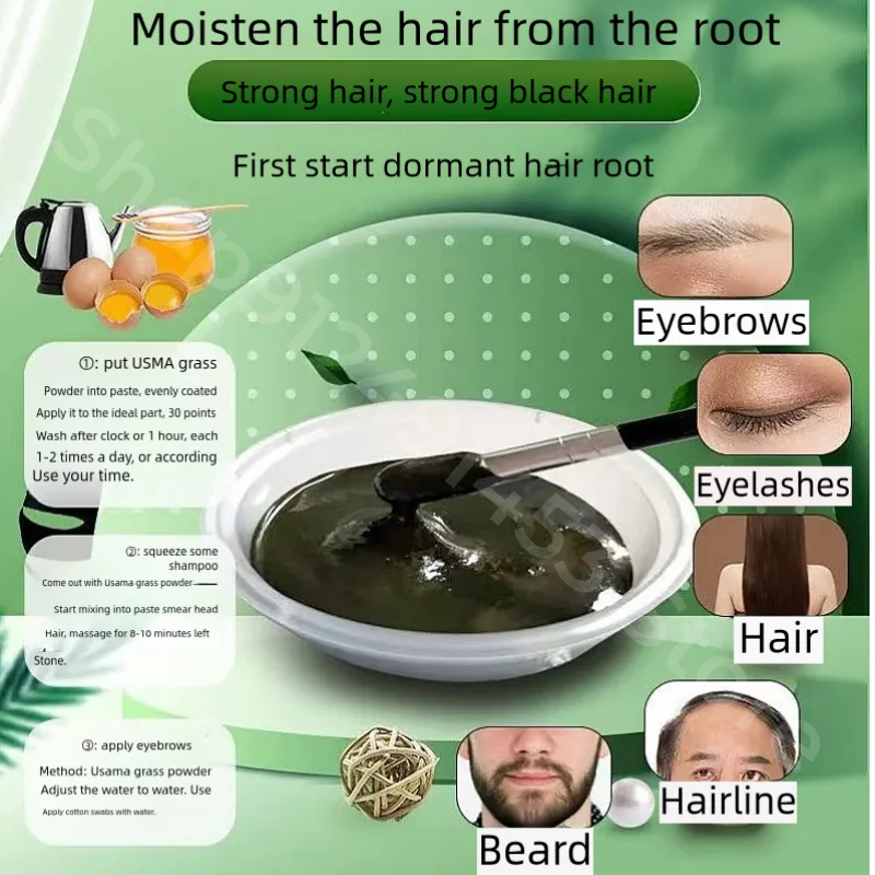 Pó De Grama Natural Para O Crescimento Do Cabelo Usman, Solução Nutriente Para O Crescimento De Sobrancelha E Cílios, Líquido para Usma Grass