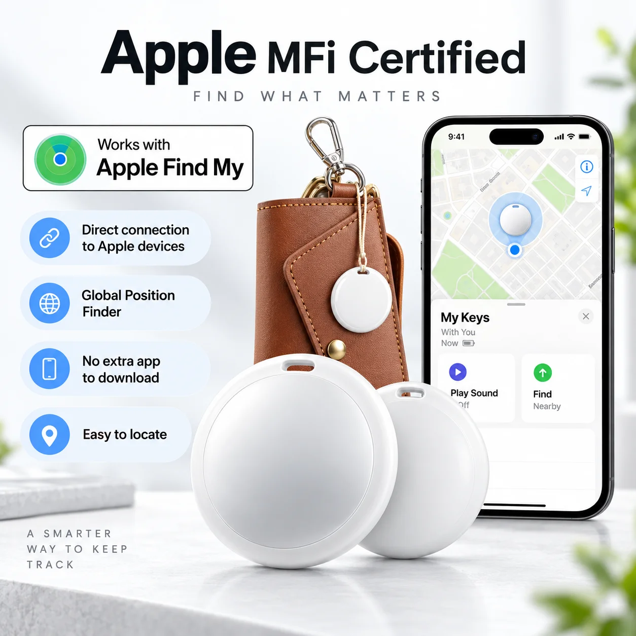 iOS Compatible Mini Smart Tracking Tag, Global Precision Anti-Lost Locator for Keys Wallet Luggage, Portable Tracker Device