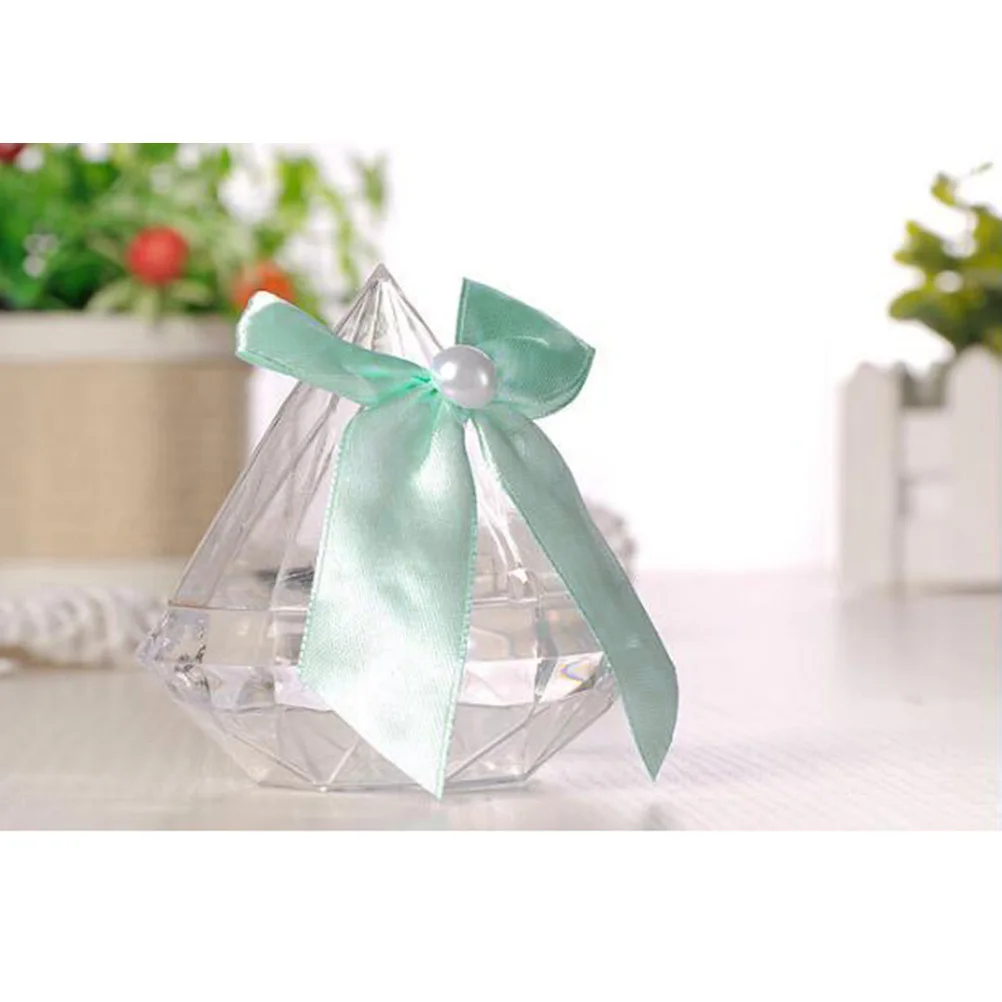

6Pcs Transparent Diamond Shape Wedding Candy Box Small Red Decorative Bowknot Candy Storage Party Favor Boxes Gift Wrap