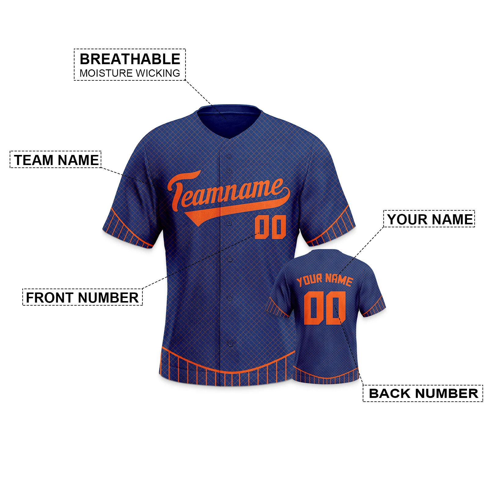 Custom Baseball Jersey Navy Orange Personalized Printed Name Number Button Down Uniform Men Women Youth Kids Team Shirt