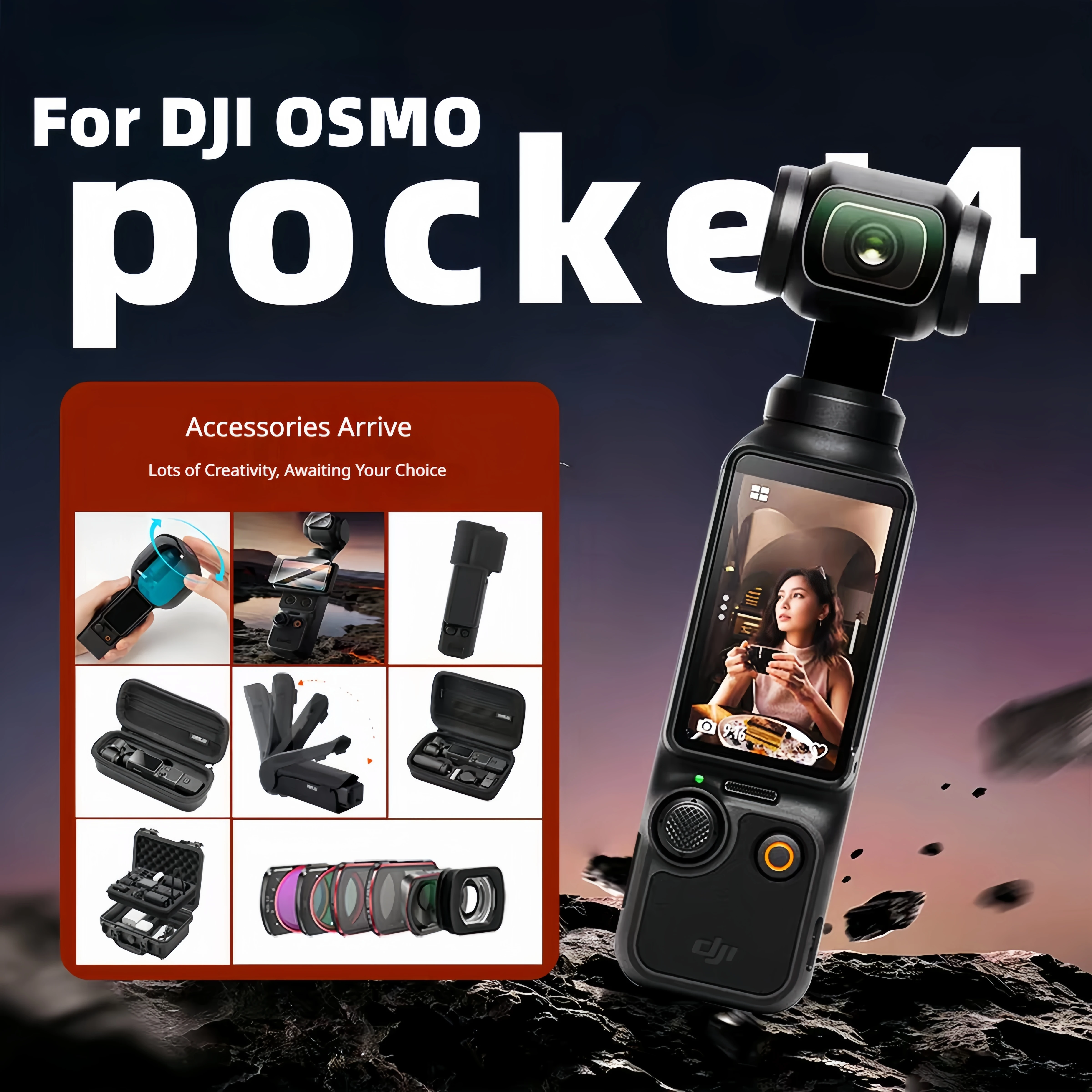 For DJI OSMO Pocket 4/3 Screen Tempered Glass Protective Cover Expansion Adapter Selfie Stick Fill Light Chest Strap Accessories