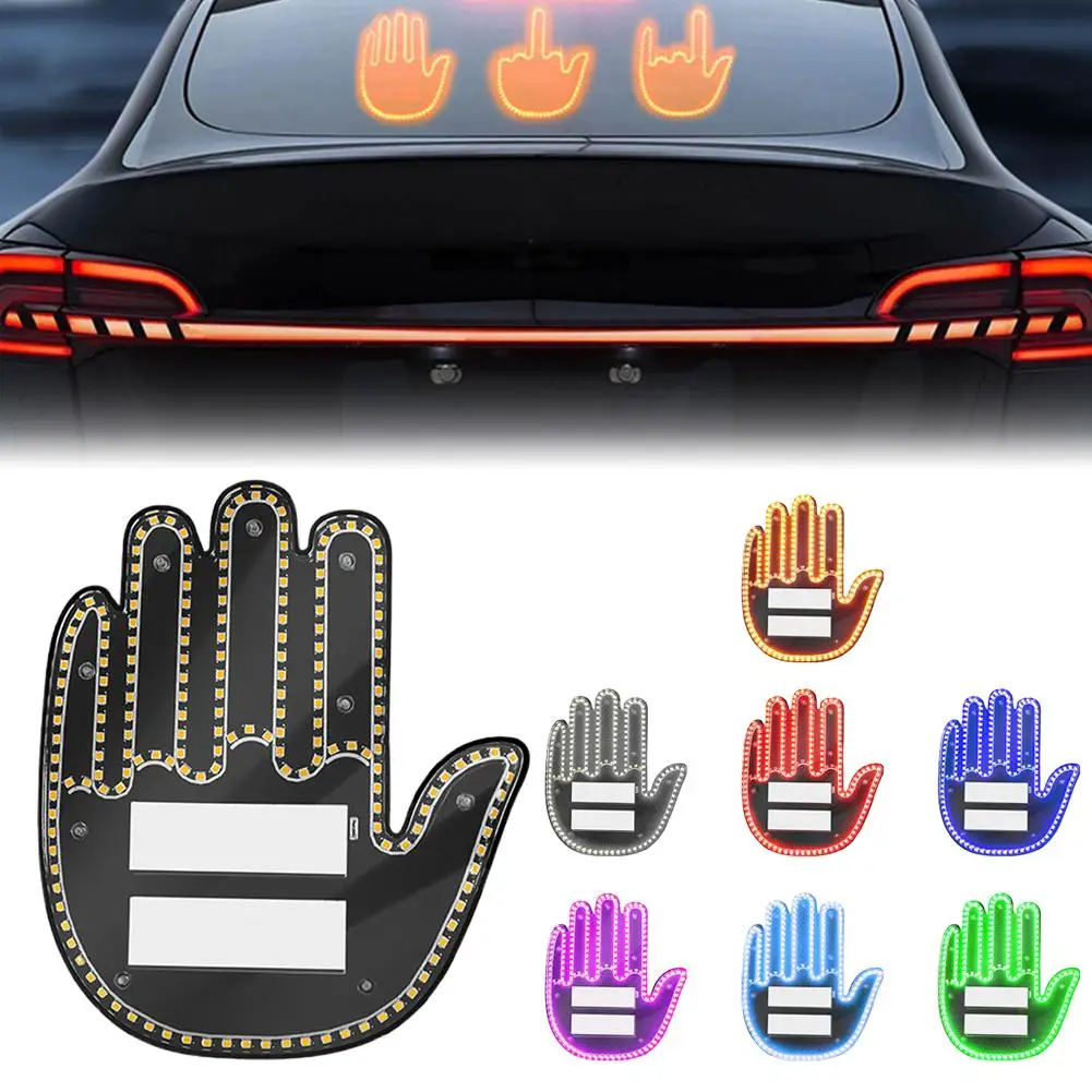 Car LED Illuminated Gesture Light Rainbow Color Hands Up Control Decoration Remote Accessories Lamp With Finger Funny Exter I3P8