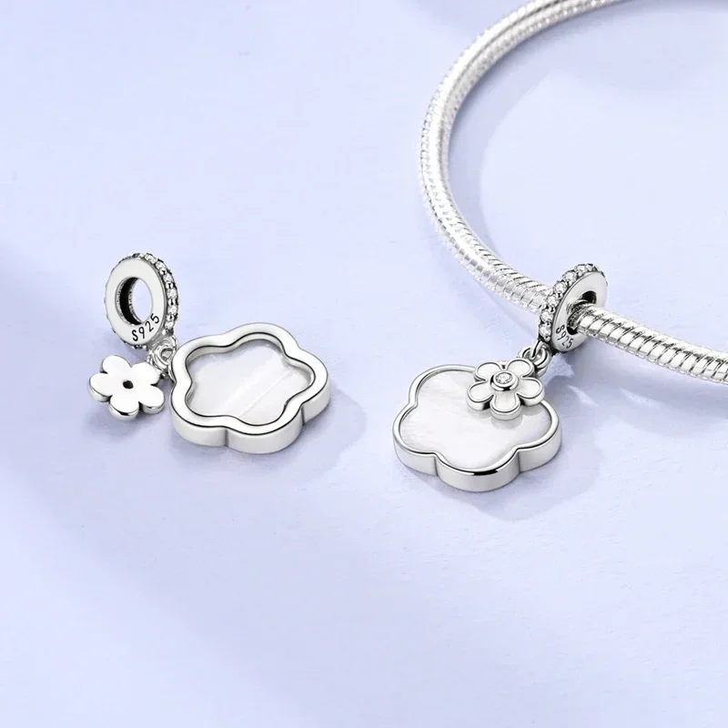 925 Perak Ungu Seri Bunga Manik-manik Iris Mawar Bunga Matahari Manik-manik Liontin Cocok Diy Gelang Kalung Wanita Hadiah Ulang Tahun
