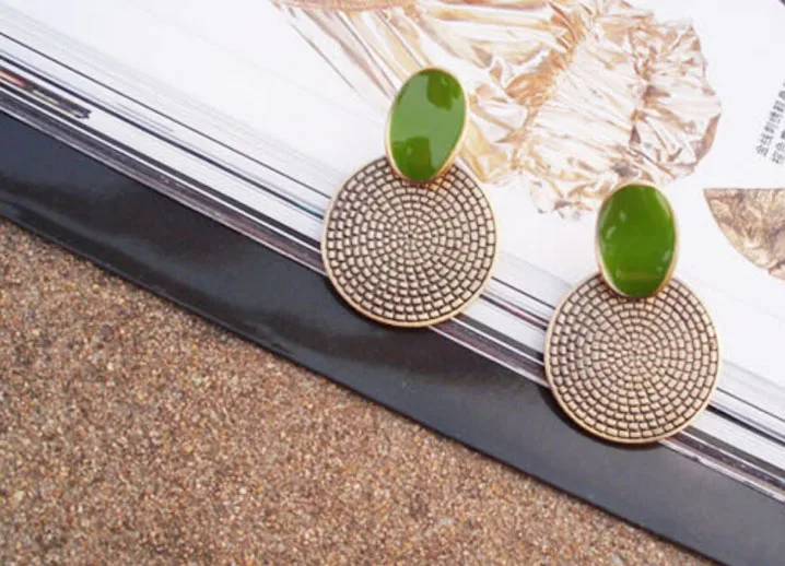 Round Earrings Hot Sale Design Retro Exquisite Women Drip Earrings Carved Round Stud Earrings For Women Gift #12127
