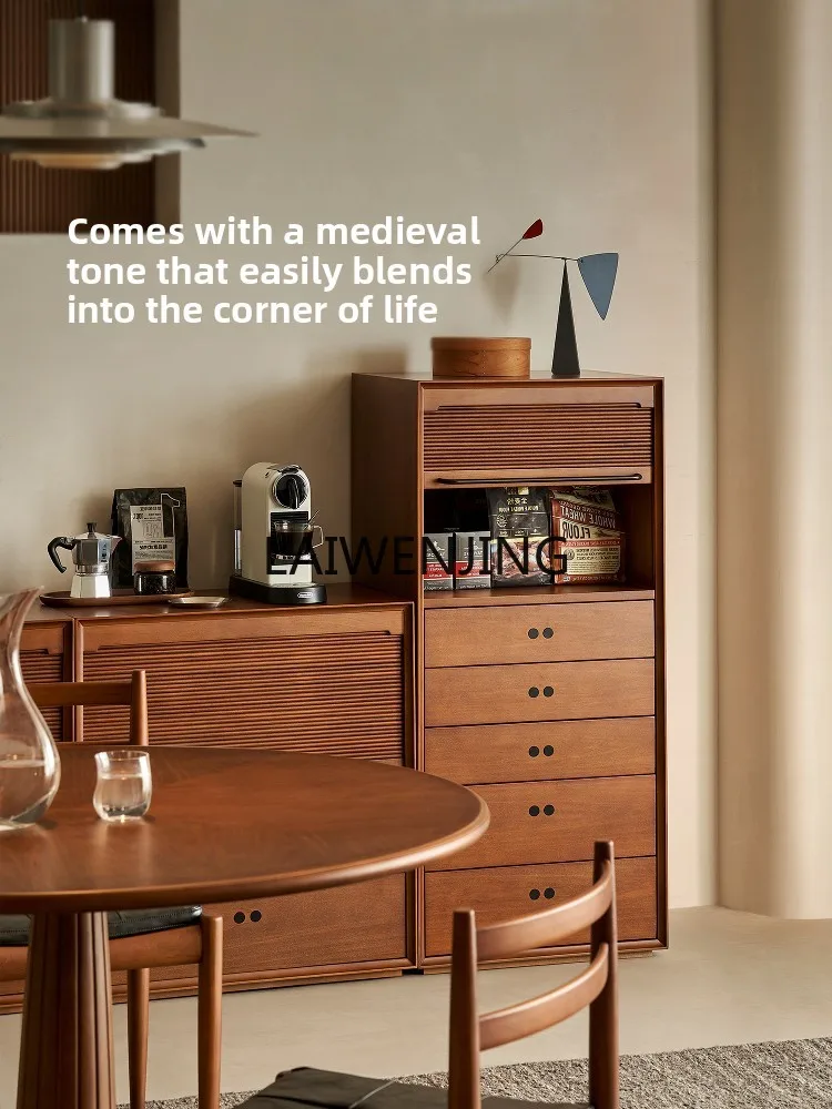 

HLZ retro retractable rolling shutter door dining side cabinet living room storage medieval side cabinet