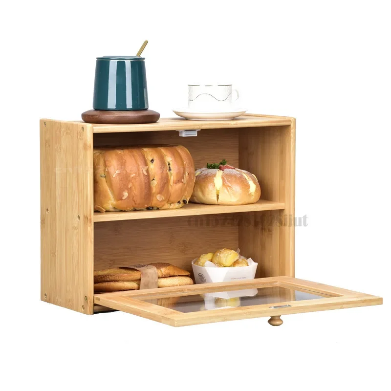 

Double-Layer Storage Boxes, Bamboo Bread Snack Organizer, Large Capacity Kitchen Cabinet, Multifunctional Home Storage Solution