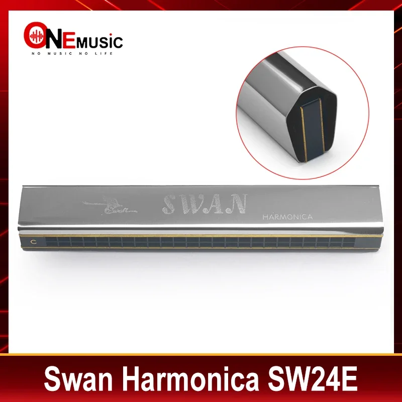 Swan Echo Harmonica 24 Hole C-tune Copper Reed Plat Stainless Steel Cover Plate Echo Harmonica