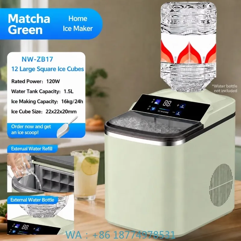 24 Cubes Per Cycle Mini Square Ice Maker with LCD Digital Screen, Desktop Style for Cocktail Bar