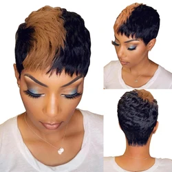Short Bob Wig Human Hair Wigs Pixie Cut Wig For Black Women Brazilian Remy Hair Ombre Blonde Full Machine Made Wigs Wigh Bangs